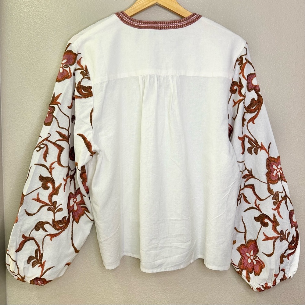 NWT Calypso St Barth Linen Cotton Blend Floral Embroidered Balloon Sleeve Blouse - Picture 7 of 8